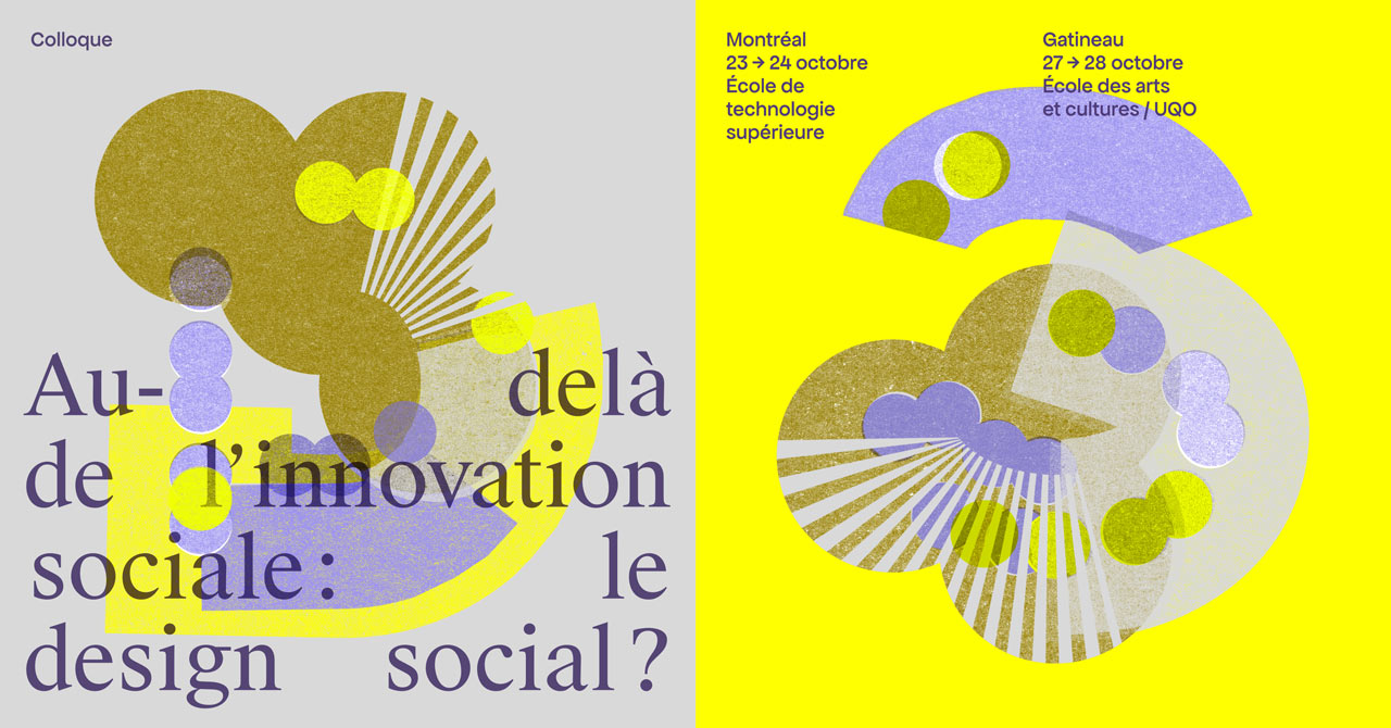 Couverture promotionnelle réalisée pour le colloque sur le design social organisé à l'ÉdAC en octobre 2025.